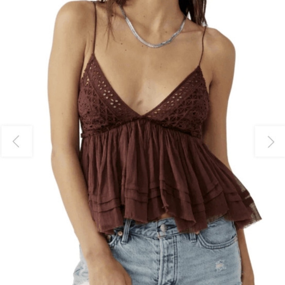 Free People Brown Crochet Peplum Tank Top